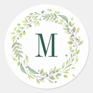 Personalized Floral Monogram Summer Foliage Classic Round Sticker