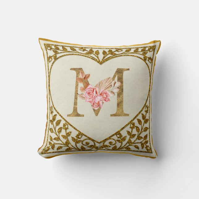 Personalized Floral Monogram Throw Pillow (Front)