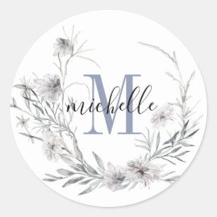 Personalized Floral Monogram Wildflower Foliage Classic Round Sticker