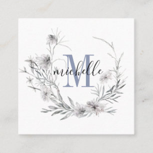 Personalized Floral Monogram Wildflower Foliage Square Business Card