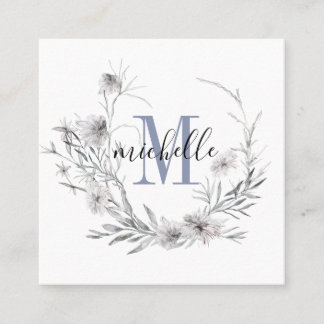 Personalized Floral Monogram Wildflower Foliage Square Business Card