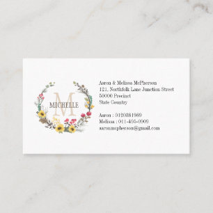 Personalized Floral Monogram Woodland Blossoms Business Card