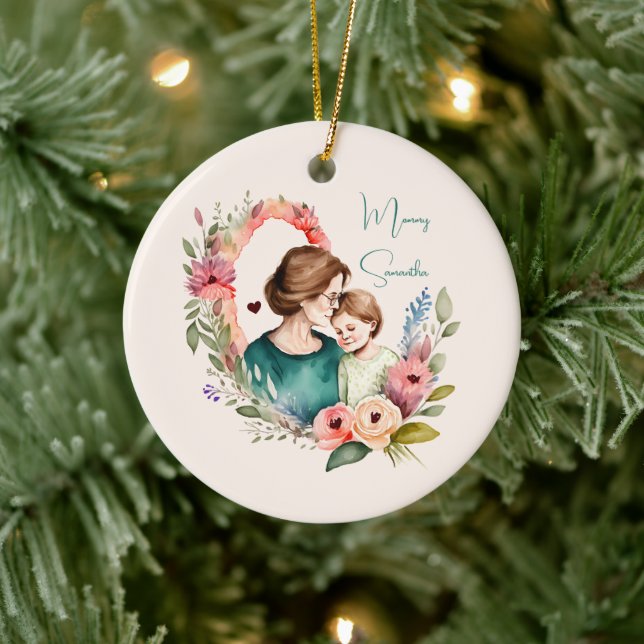 Personalized Floral Mother and Daughter Son Ceramic Ornament (Tree)