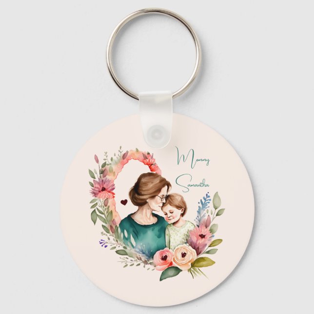 Personalized Floral Mother and Daughter Son Keychain (Front)