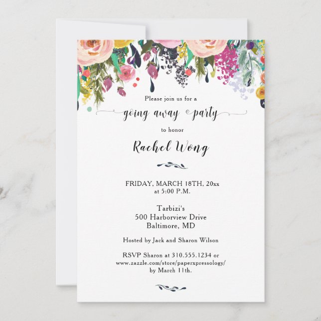 Personalized Floral Moving Going Away Party Photo Invitation (Front)