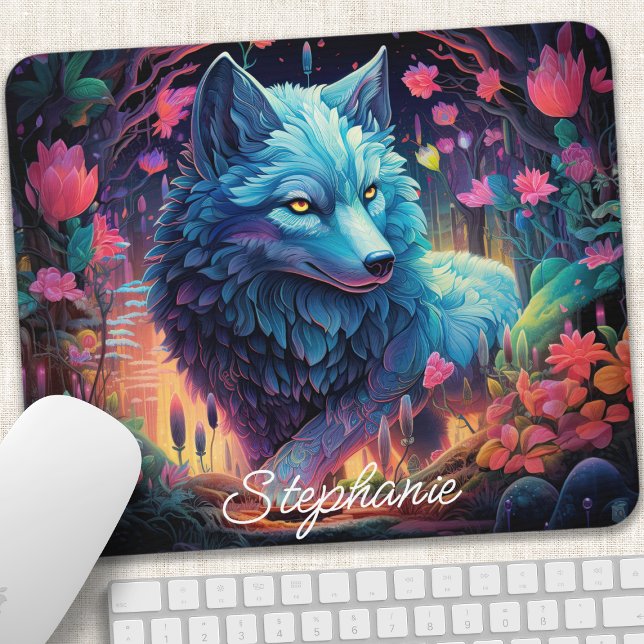 Personalized Floral Mystical Wolf Mouse Pad (Creator Uploaded)