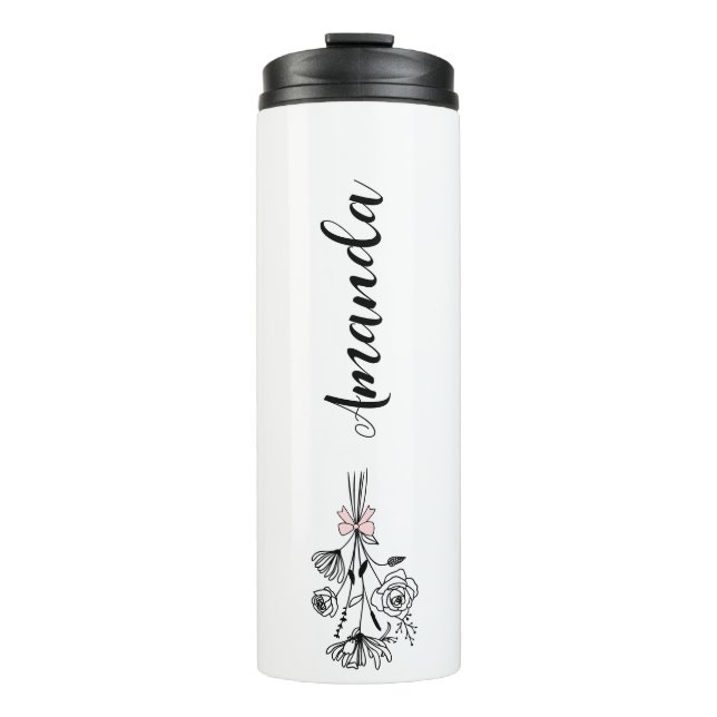 Personalized Floral Name Birth Month Flower Thermal Tumbler (Front)