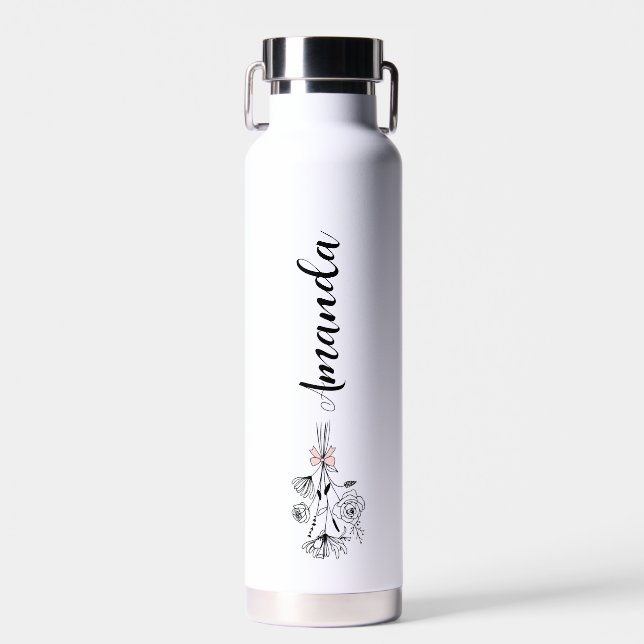 Personalized Floral Name Birth Month Flower Water Bottle (Front)