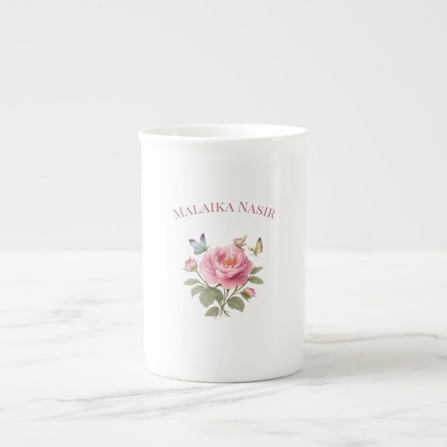 Personalized Floral Name Mug | Elegant Pink Peony  (Front)
