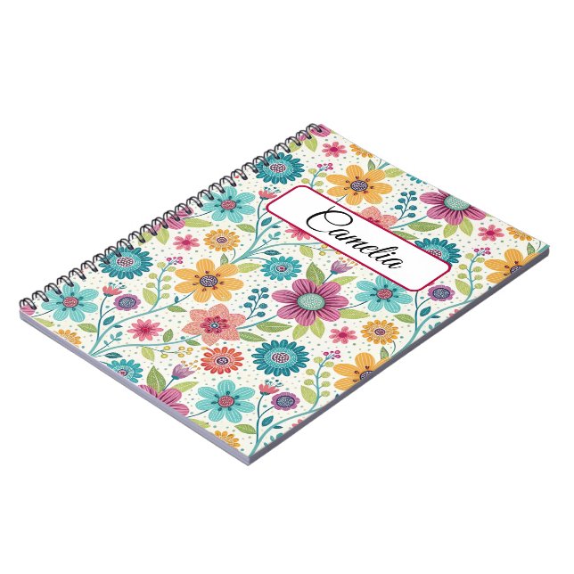 Personalized Floral Name Spiral Notebook (Left Side)