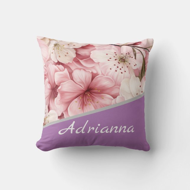 Personalized Floral Name Throw Pillow (Front)