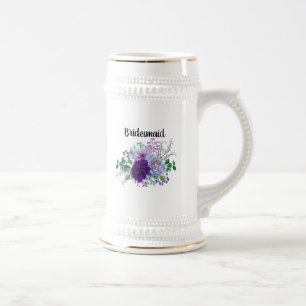 Personalized Floral Named Bridesmaid Maid of Honou Beer Stein