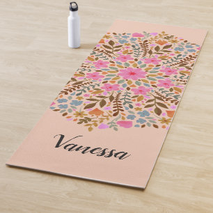 Personalized Floral Nature Mandala Pink Yoga Mat