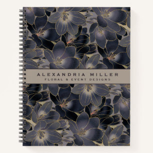 Personalized Floral Navy Blue & Taupe Notebook