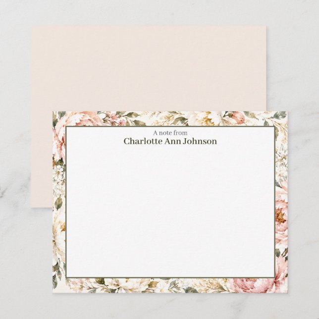 Personalized Floral Note Cards Rose Stationery (Front/Back)