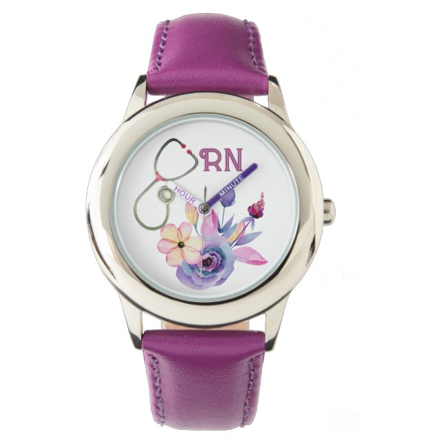 Personalized Floral Nurse Monogram Gift Watch (Front)
