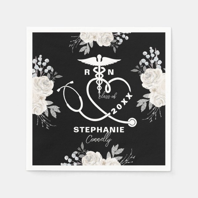 Personalized Floral Nursing School Graduation Napkin (Front)
