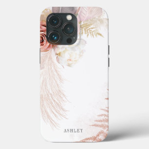 Personalized Floral Pampas Grass Boho Terracotta iPhone 13 Pro Case
