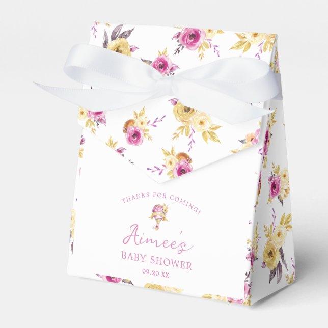 Personalized Floral Pattern Hot Air Balloon Favor Box (Front Side)