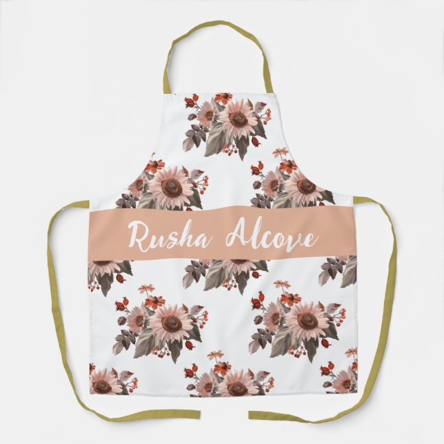Personalized Floral Pattern Kitchen Apron (Front)