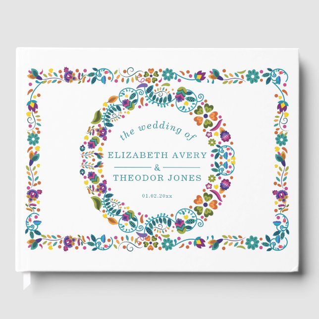 Personalized Floral Pattern Mexican Wedding Guest Book (Front)