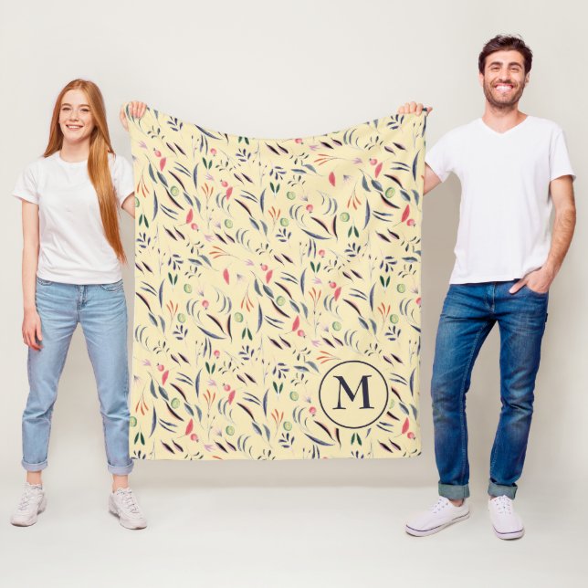 Personalized Floral Pattern Monogram Fleece Blanket (In Situ)