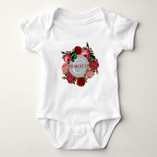 Personalized Floral Pattern Monogram Name Baby Bodysuit
