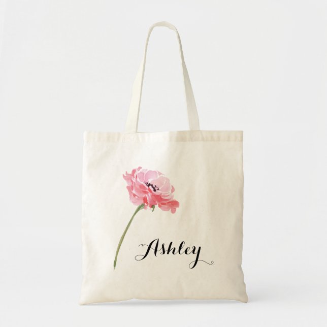 Personalized Floral Peony Tote Bag (Front)