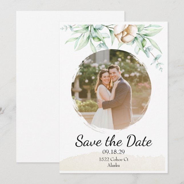 Personalized Floral Photo Save The Date (Front/Back)