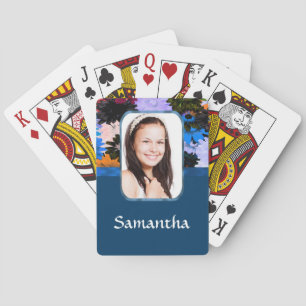 Personalized floral photo template playing cards