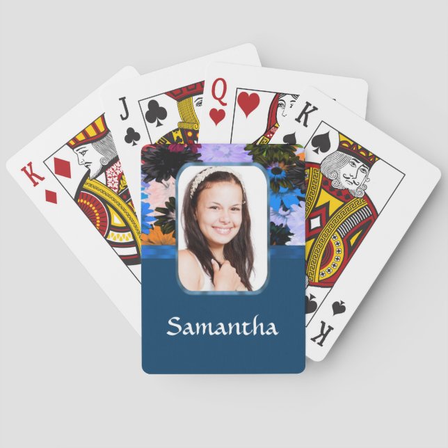 Personalized floral photo template playing cards (Back)