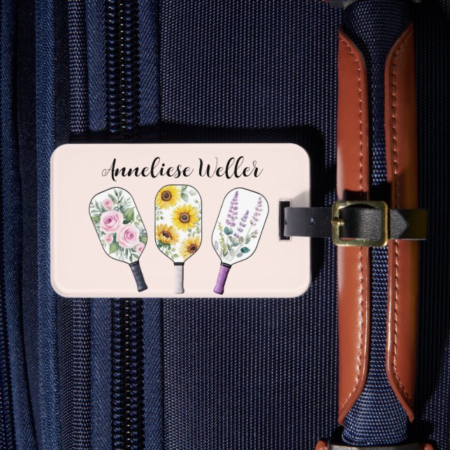 Personalized Floral Pickleball  Luggage Tag (Front Insitu 4)