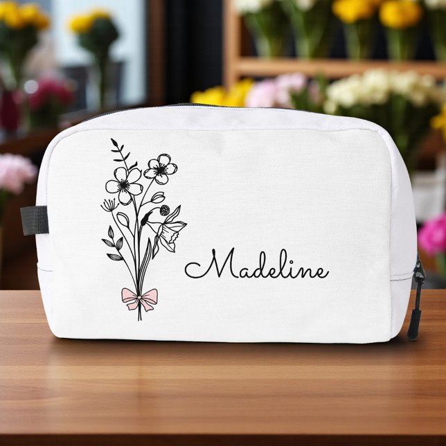 Personalized Floral Pink Bow For Bridesmaid Dopp Kit (Creator Uploaded)