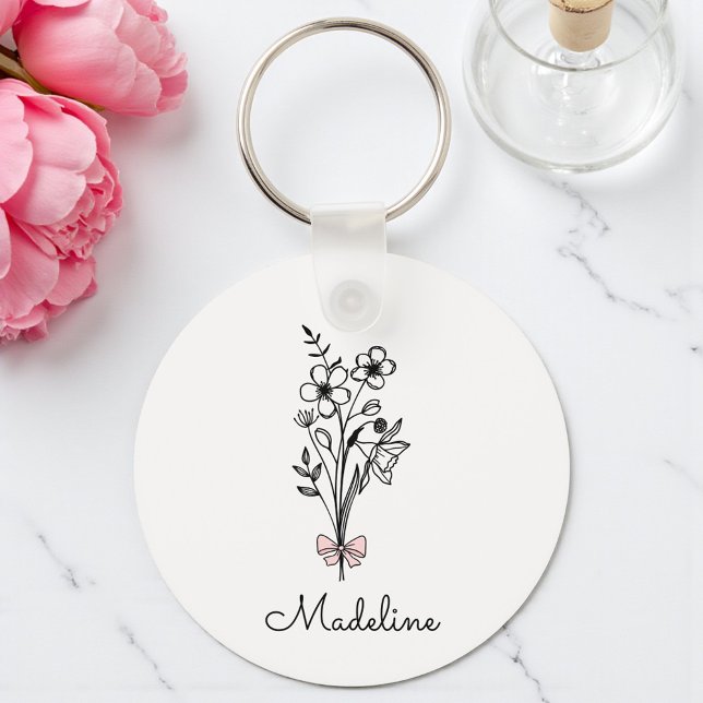 Personalized Floral Pink Bow For Bridesmaid Keychain (Creator Uploaded)