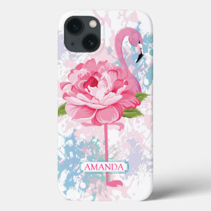 Personalized Floral Pink flamingo design iPhone 13 Case