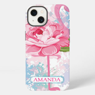 Personalized Floral Pink flamingo design iPhone 13 Case