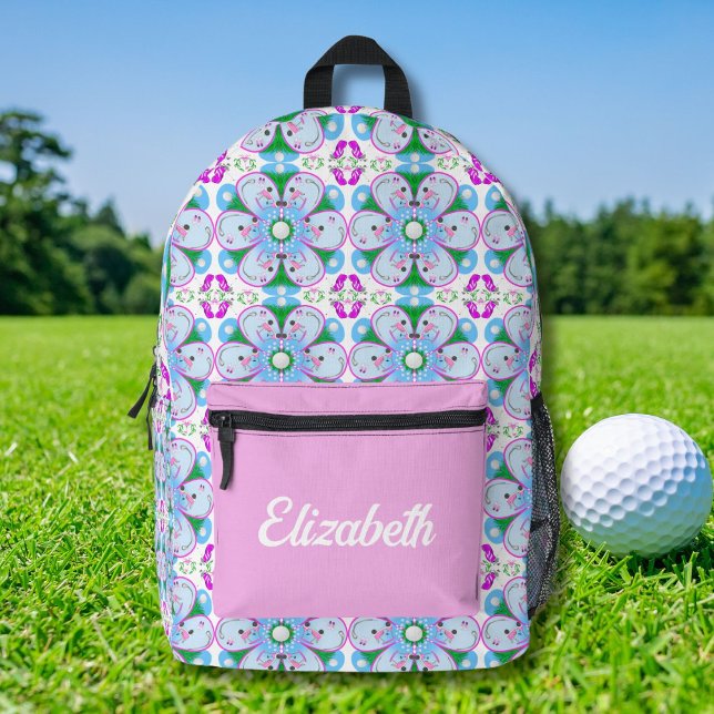Personalized Floral Pink Women's Golf Pattern Printed Backpack (Creator Uploaded)