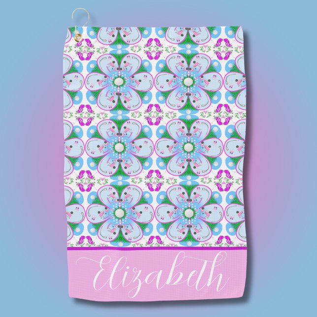Personalized Floral Pink Women's Golf Pattern Towel (Creator Uploaded)