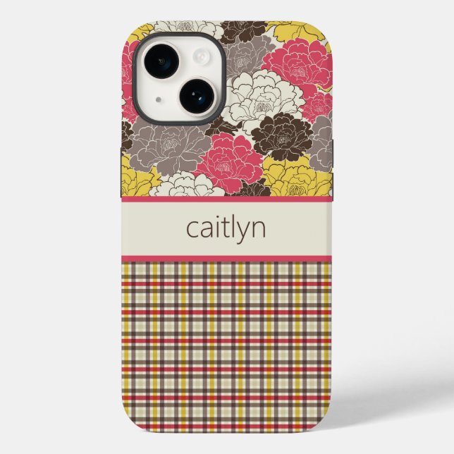 Personalized Floral & Plaid Phone Case (Back)