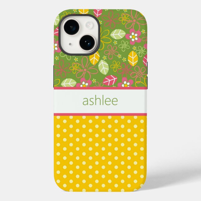 Personalized Floral & Polka Dots Phone Case (Back)