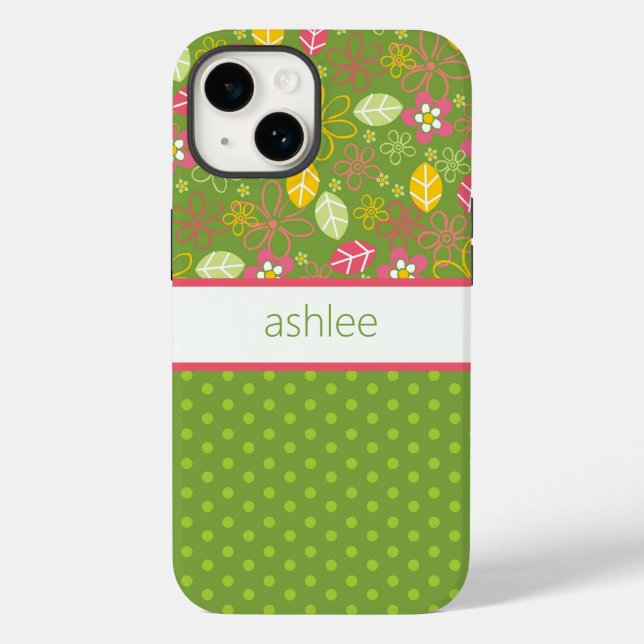 Personalized Floral & Polka Dots Phone Case (Back)