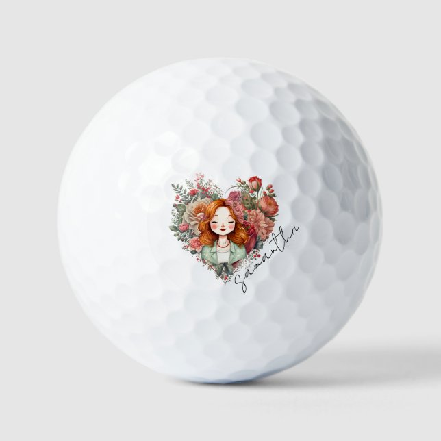 Personalized Floral Pretty Lady Golf Balls (Front)