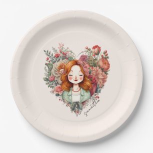 Personalized Floral Pretty Lady Paper Plate