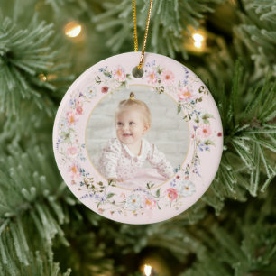 Personalized Floral Pretty Nanna Ceramic Ornament