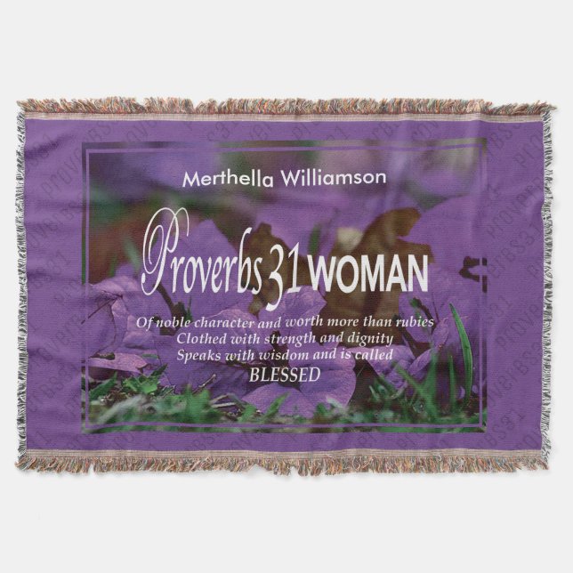Personalized Floral Proverbs 31 Woman Throw Blanket (Front)
