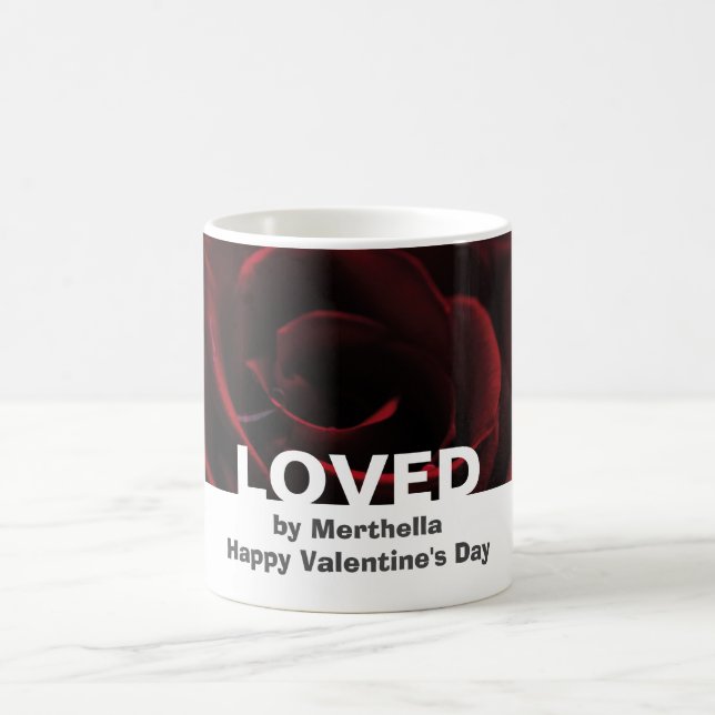 Personalized Floral Red Rose LOVED Valentines Coffee Mug (Center)