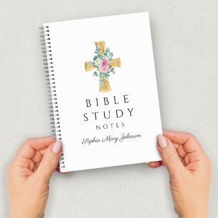 Personalized Floral Religious Cross Notebook