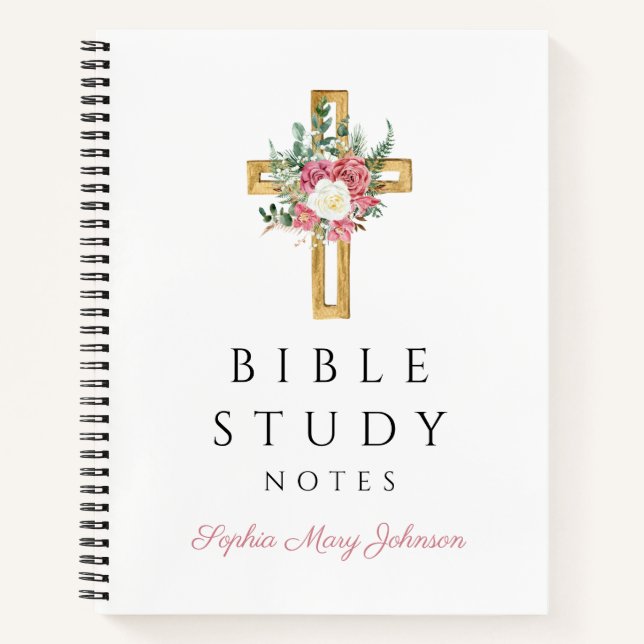 Personalized Floral Religious Cross Notebook (Front)