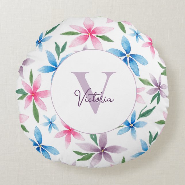Personalized Floral Round Pillow (Front)