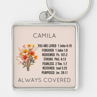 Personalized Floral Scripture Keychain